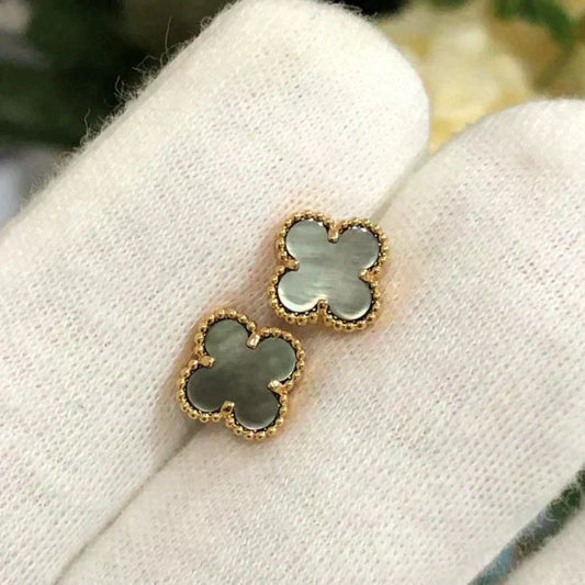[✨ROSE💎]CLOVER MINI 9.5MM GRAY MOP EARRINGS