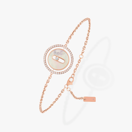 [✨ROSE💎]LUCKY MOVE WHITE MOTHER OF PEARL PINK GOLD DIAMOND BRACELET(Adjustable)