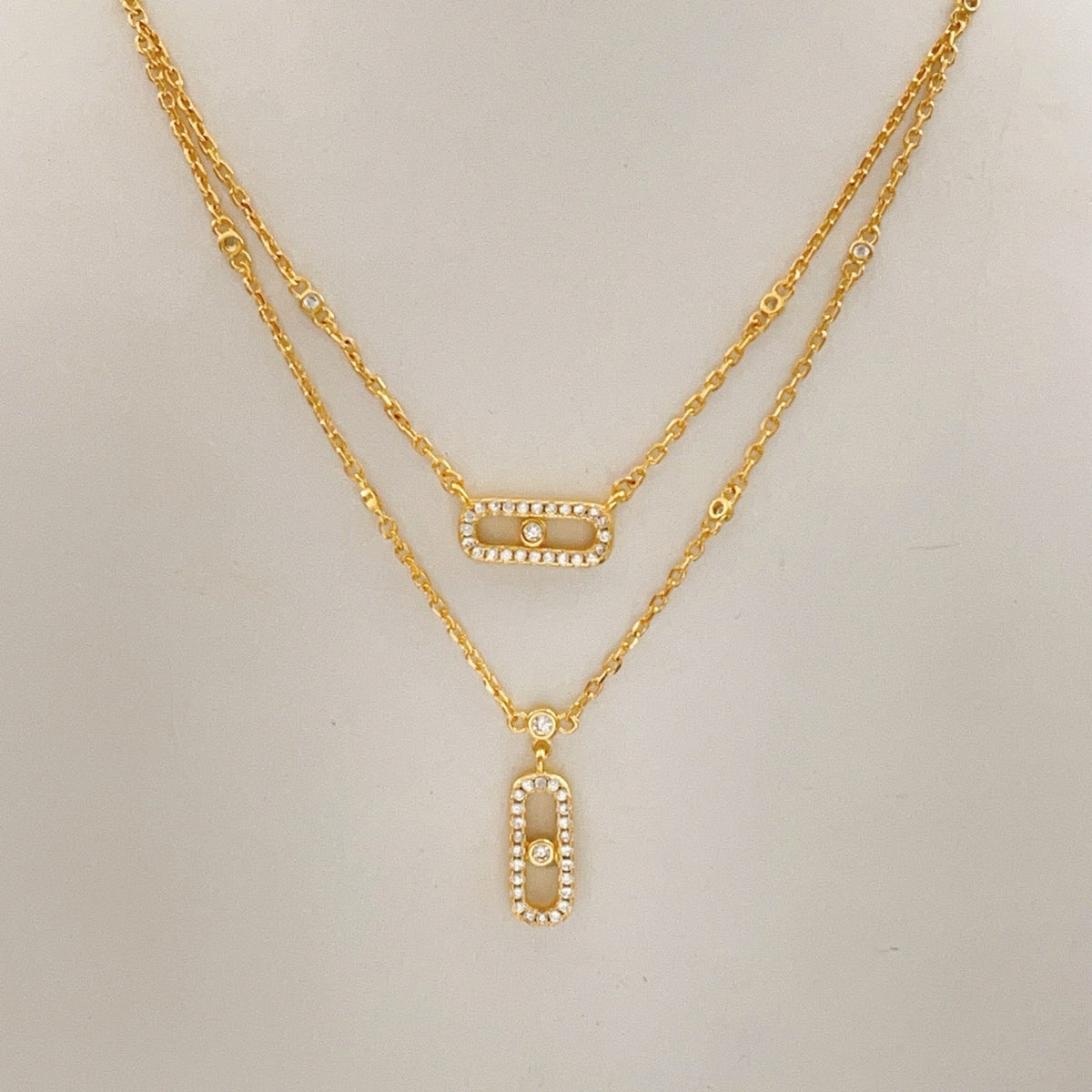 [✨ROSE💎]MOVE 2 ROW DIAMOND NECKLACE