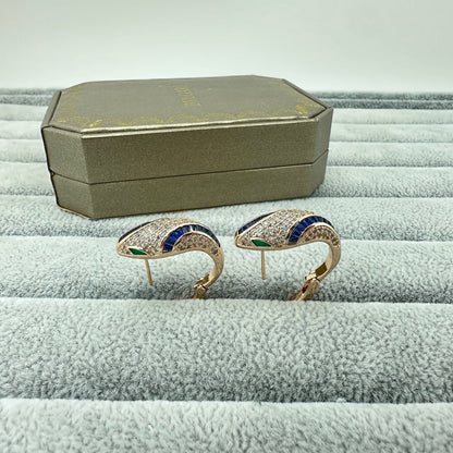 [✨ROSE💎]FULL STONE TWO-TONE SNAKE EARRING STUDS