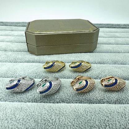 [✨ROSE💎]FULL STONE TWO-TONE SNAKE EARRING STUDS