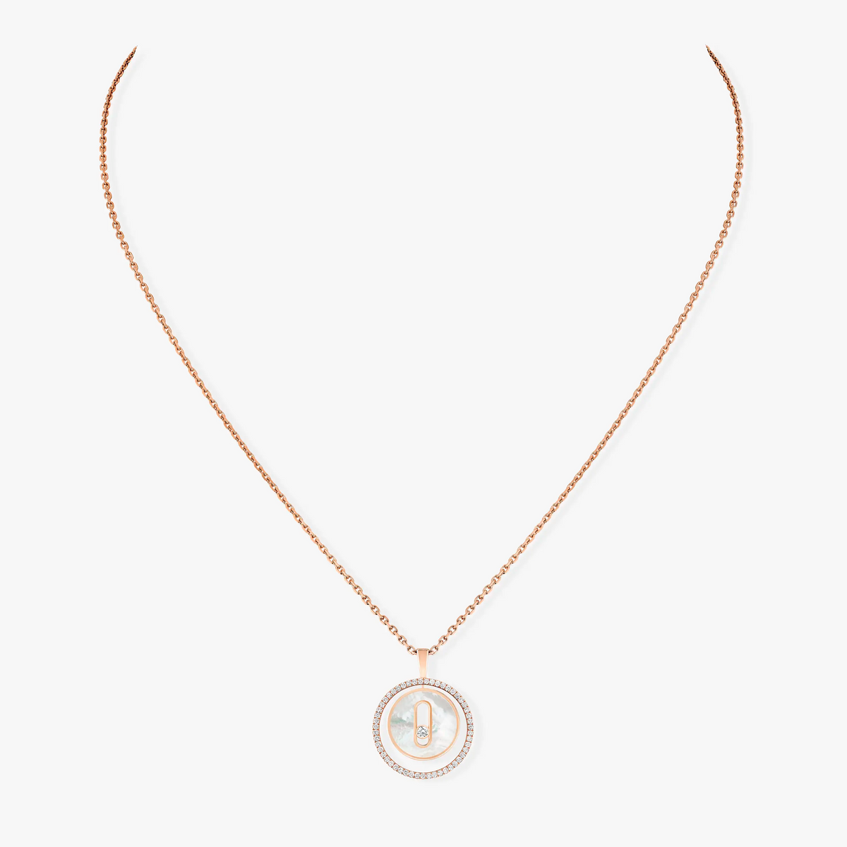 [✨ROSE💎]LUCKY MOVE 1 DIAMOND WHITE MOTHER OF PEARL PINK GOLD DIAMOND NECKLACE