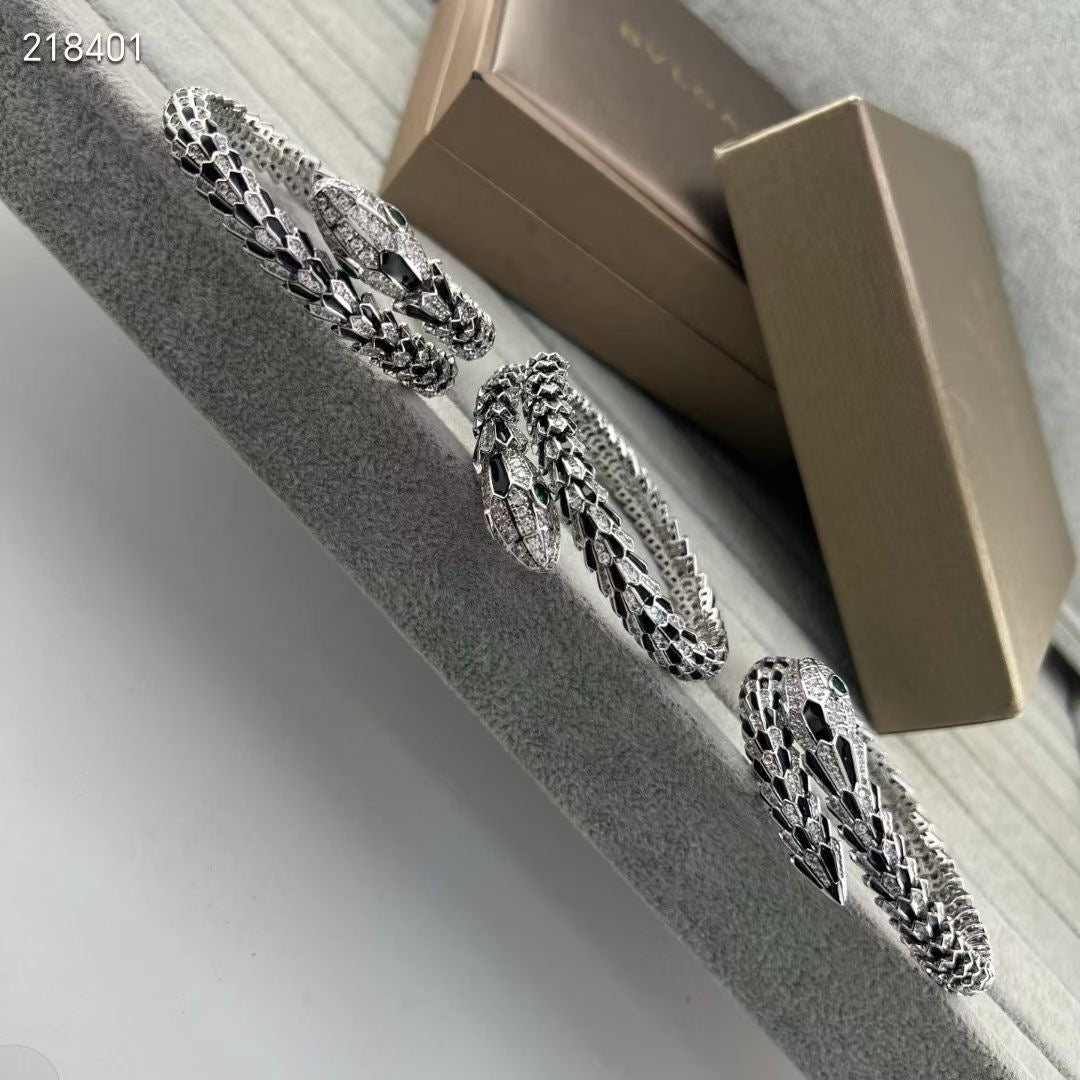 [✨ROSE💎]NEW OBSIDIAN & DIAMOND SERPENT BRACELET