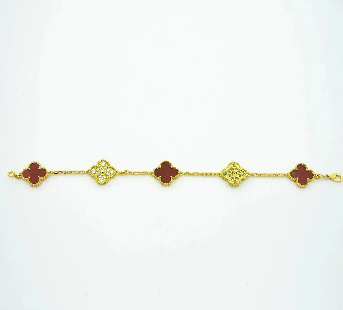 [✨ROSE💎] CLOVER 5 MOTIF RED CORNELIAN BRACELET COLLECTION