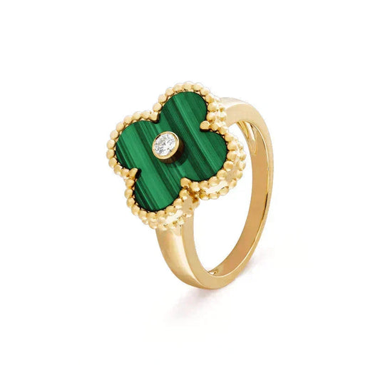 [✨ROSE💎]CLOVER MALACHITE RING GOLD DIAMOND